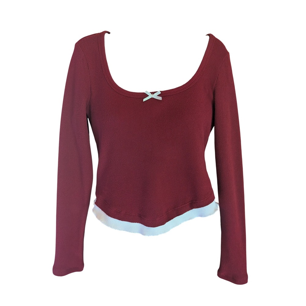 Madden Girl Thermal Top Women XS Coquette Balletcore Waffle Knit Layered Scoop